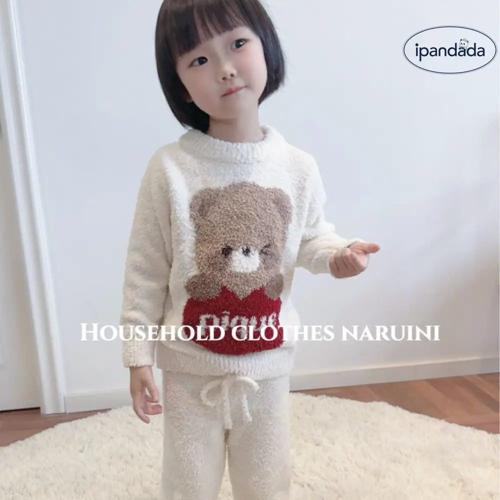 新作 かわいい ハート くま 親子 子供 ホームウェア パジャマ セットアップ 暖かい 柔らかい 保温 快適 おしゃれ ルームウェア 自宅用 リラックス 着心地 ナチュラル  ID2700