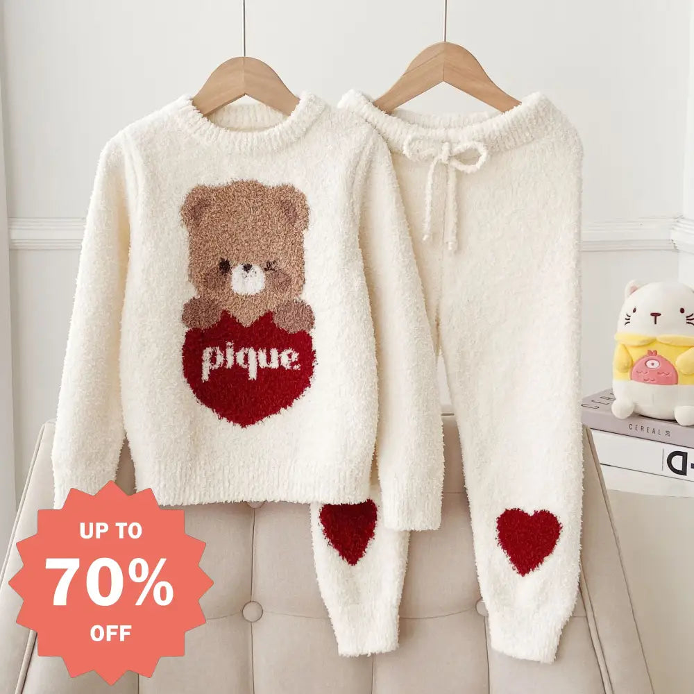 新作 かわいい ハート くま 親子 子供 ホームウェア パジャマ セットアップ 暖かい 柔らかい 保温 快適 おしゃれ ルームウェア 自宅用 リラックス 着心地 ナチュラル  ID2700