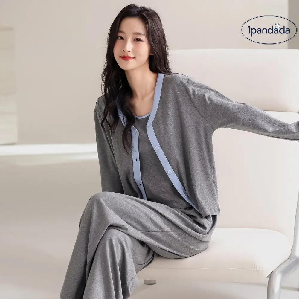 新作 綿 ベスト 3点セット パジャマ レディース カジュアル ルームウェア 綿 春 かわいい 長袖 コットン 上下セット ID4280 レディース＞セットアップ