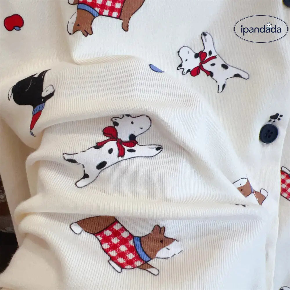 新作 モダール パジャマ セット ノンワイヤー ブラ付き 長袖 長ズボン カードーン 犬 デザイン ルームウェア ホームウェア 女性用 韓国風 セット ゆったり かわいい ID4153 レディース＞セットアップ