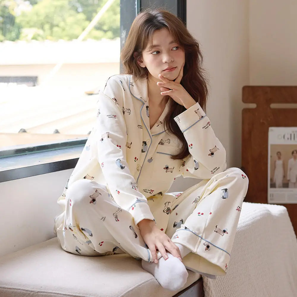 新作 パジャマ レディース 春秋 長袖 シンプル リラックス 部屋着 セット 春秋用 ID4155 タイプ② / M