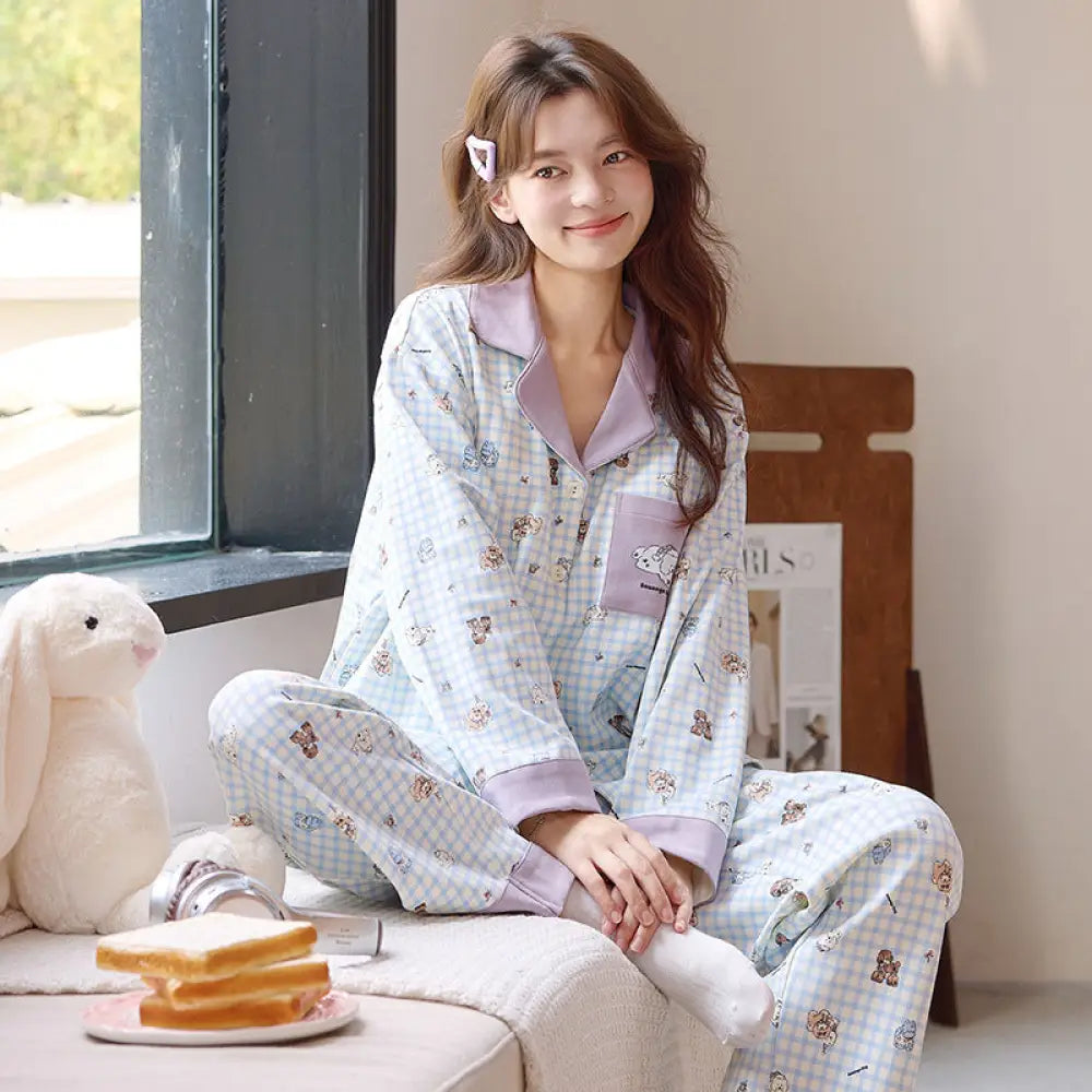 新作 パジャマ レディース 春秋 長袖 シンプル リラックス 部屋着 セット 春秋用 ID4155 タイプ⑤ / M