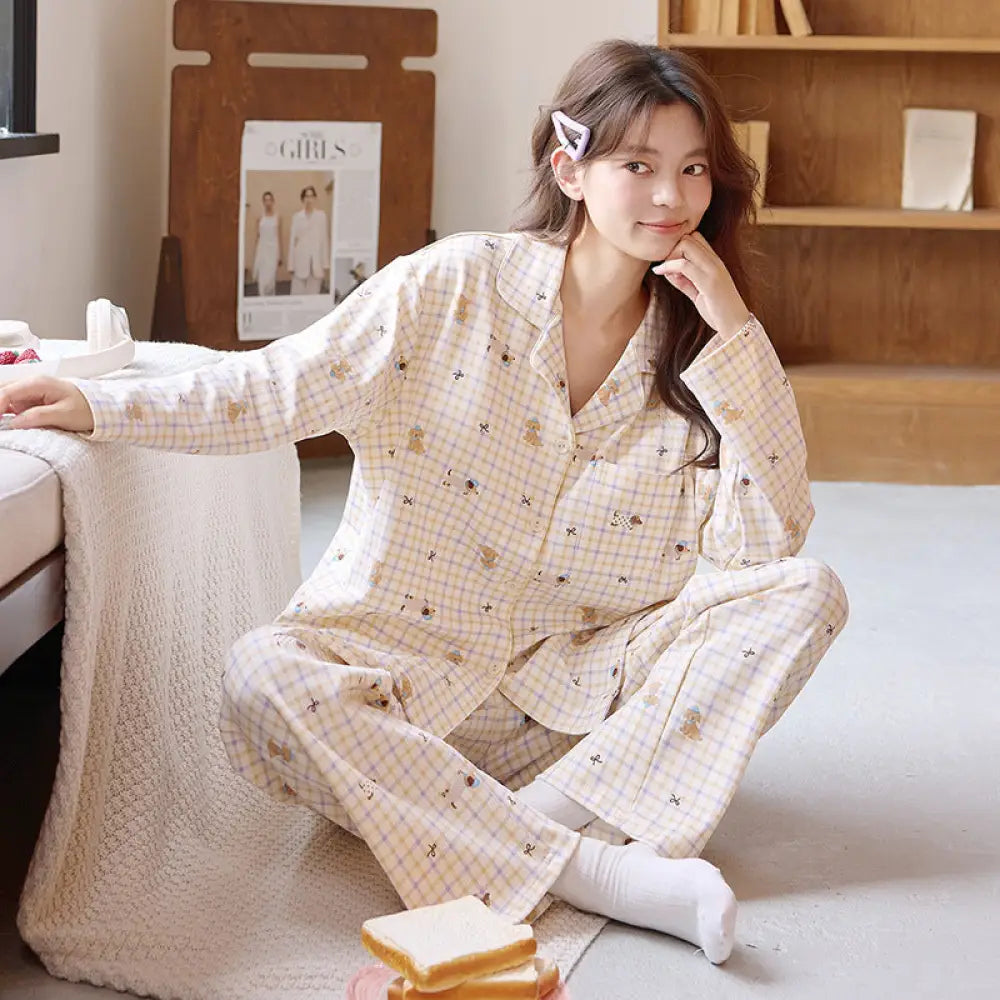 新作 パジャマ レディース 春秋 長袖 シンプル リラックス 部屋着 セット 春秋用 ID4155 タイプ④ / M