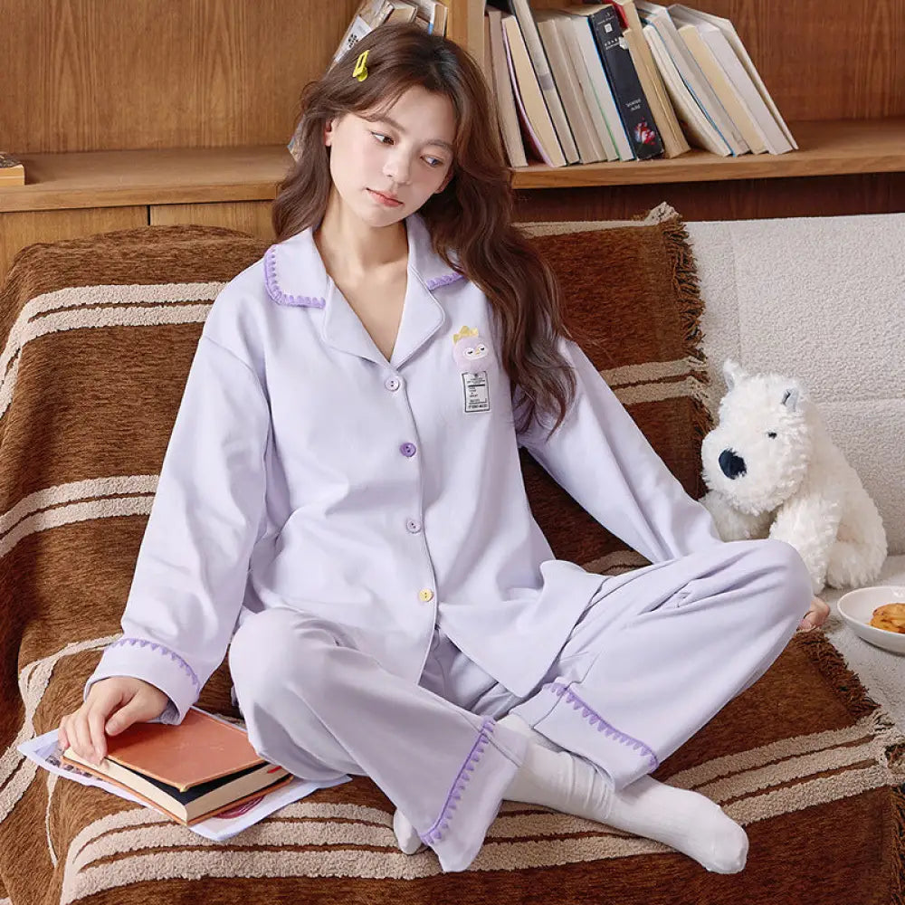 新作 パジャマ レディース 春秋 長袖 シンプル リラックス 部屋着 セット 春秋用 ID4155 タイプ① / M