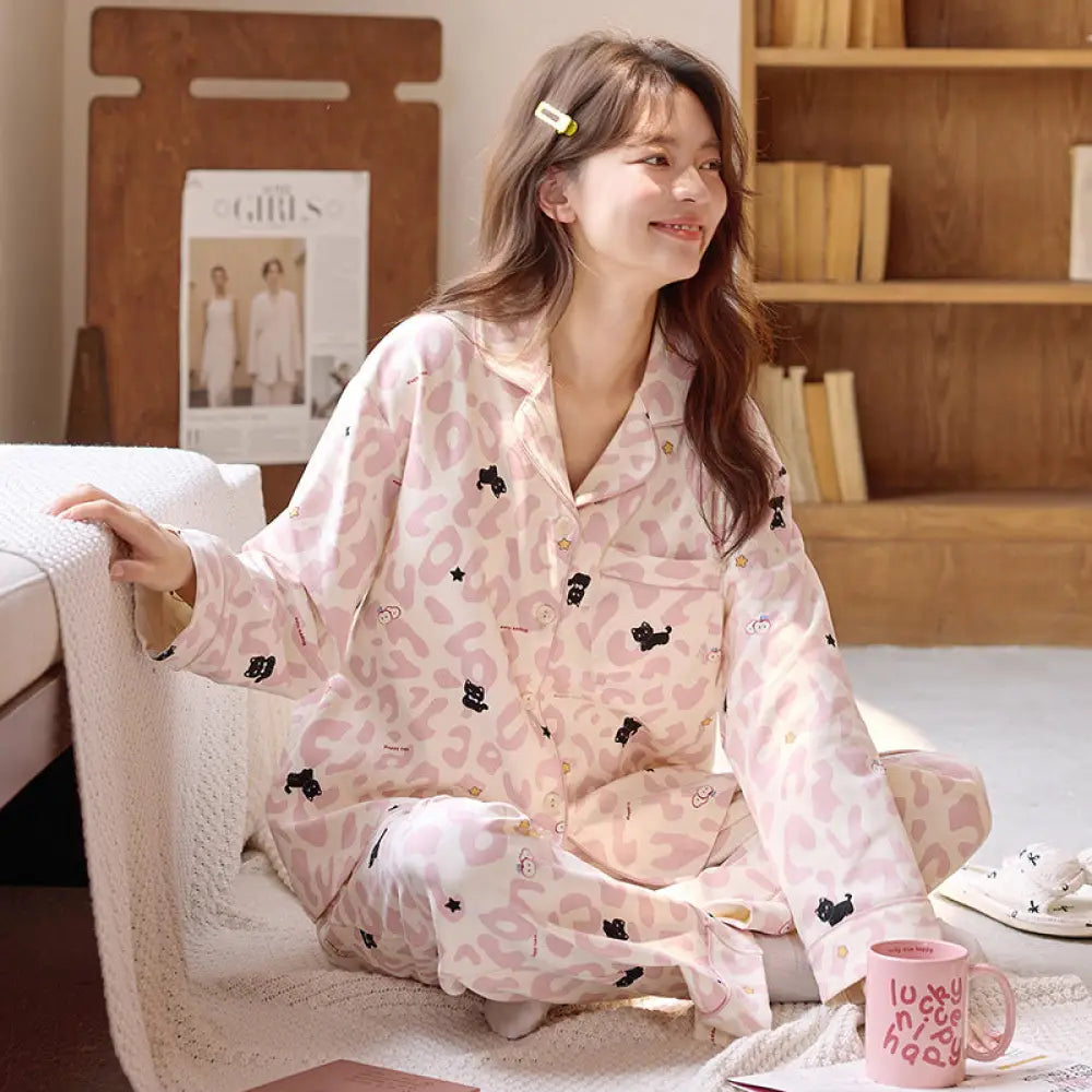 新作 パジャマ レディース 春秋 長袖 シンプル リラックス 部屋着 セット 春秋用 ID4155 タイプ③ / M