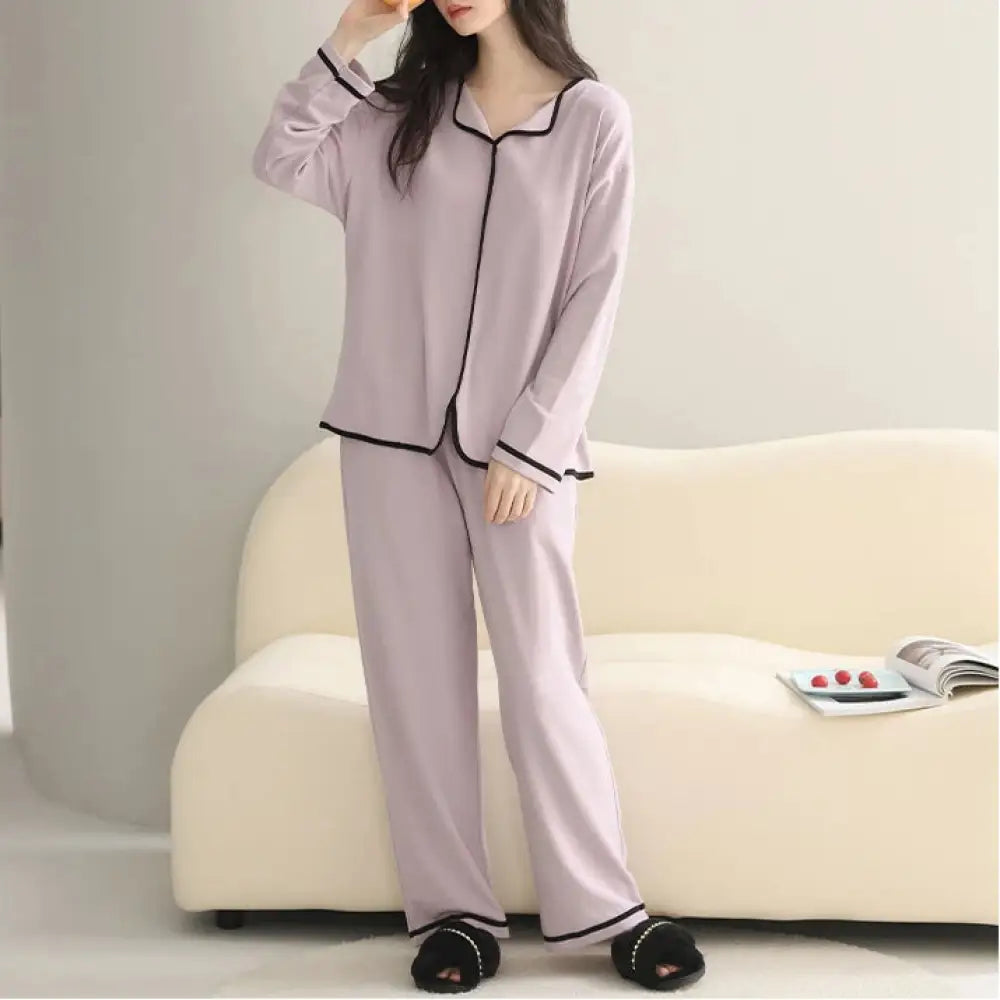 新作 パジャマ レディース 冬季 保温 長袖 長ズボン シンプル 高級感 部屋着 ID4179 パープル / M