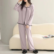 新作 パジャマ レディース 冬季 保温 長袖 長ズボン シンプル 高級感 部屋着 ID4179 パープル / M