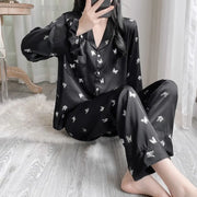 新作 パジャマ レディース 長袖 長ズボン セットアップ 部屋着 上下 セット 寝やすい ゆったり 高級感 カーディガン 薄手 ルームウェア ID4464 ブラック / M レディース＞セットアップ