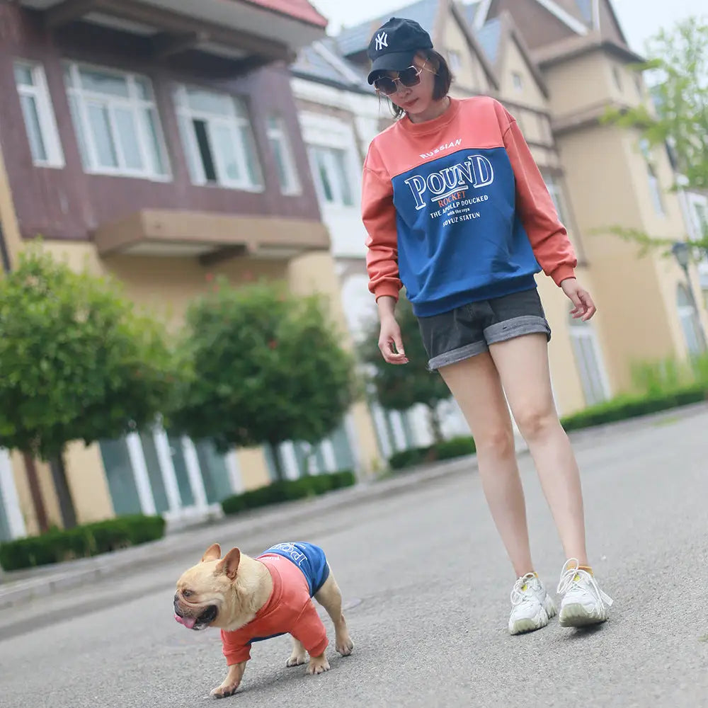 新作 ペット服 春夏用 ワンちゃん お揃い 親子コーデ 親子お揃いパーカー プルオーバー スウェット おしゃれ Tシャツ フレンチブルドッグ パグ 犬 ID4593 写真通り / 大人用L ペット用品＞親子服