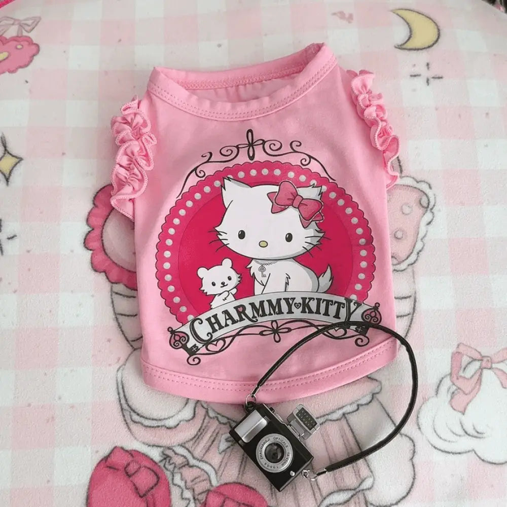 ID1670 新作 ペット服 キティちゃん ベスト クールウェア 外出用 UVカット 涼感 通気性 メッシュ 小型犬 猫用 洗える ピンク / 2XS ペット用品＞ウェア