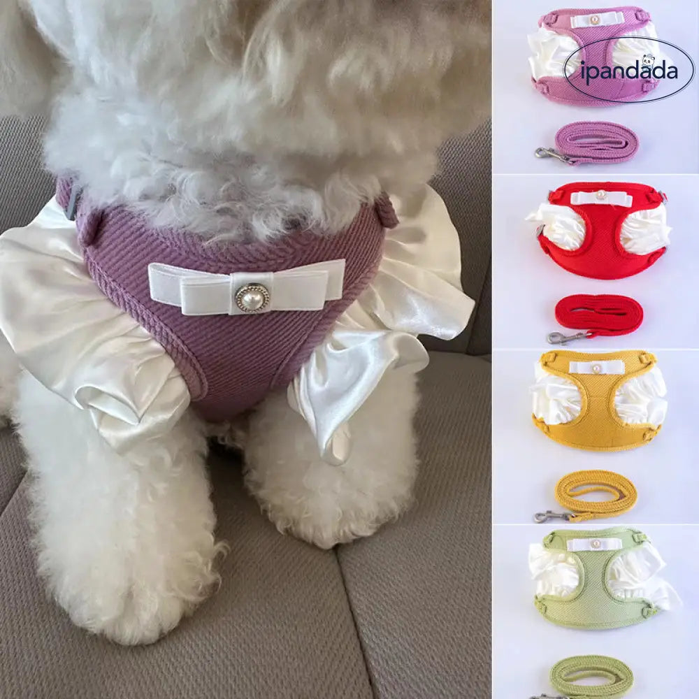 新作 レース ボウタイ ペット リード 中小型犬 外出用 リード フライスリーブ 犬用 チェストハーネス ウェア ID2315