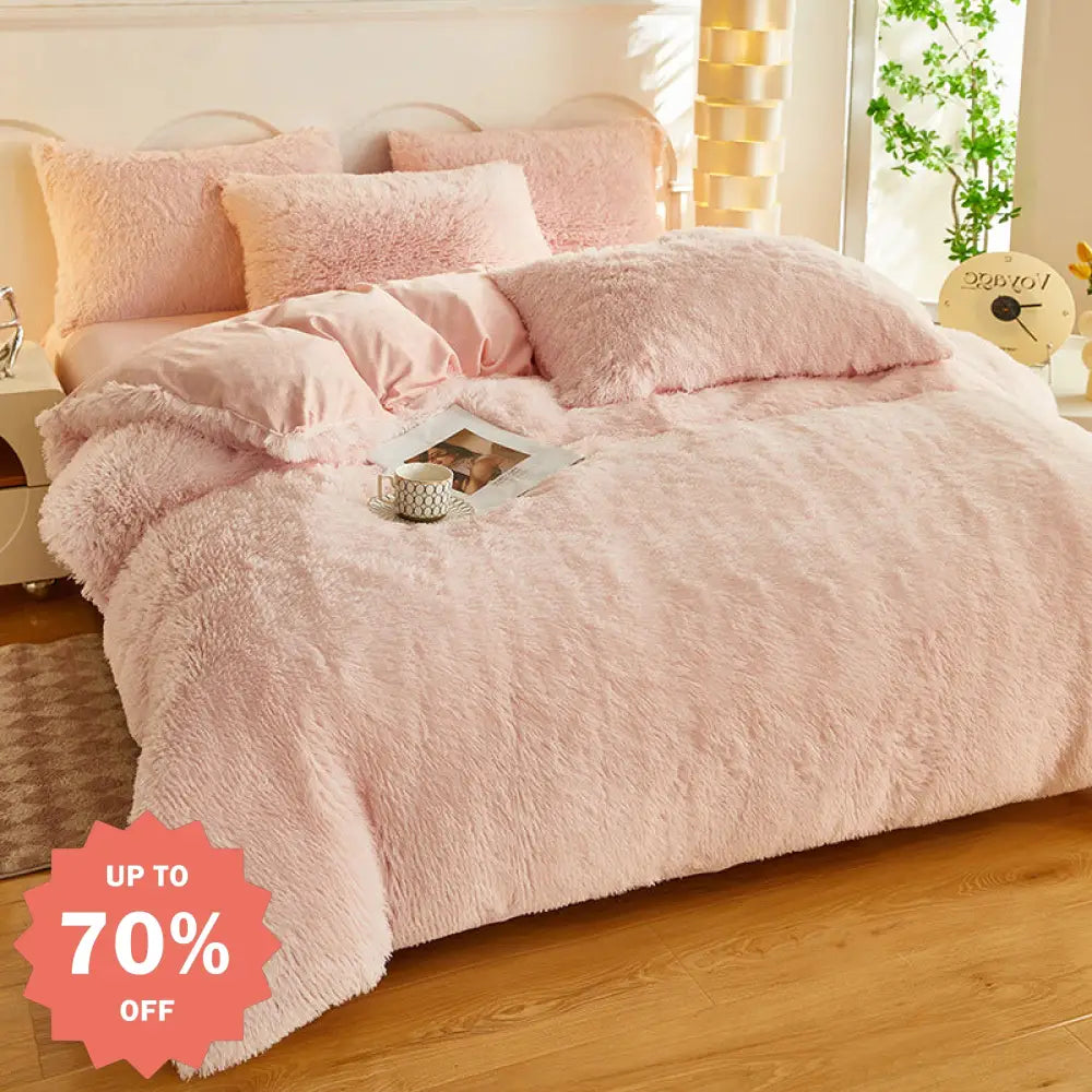 新作 シンプル 無地 ミンク ファー ロングパイル 4点セット 冬 厚手 保温 軽奢 高級感 掛け布団カバー 暖かい 柔らかい 上質 寝室 インテリア 快適 ホテル風 洗える 耐久性 ナチュラル おしゃれ 贅沢 寝室コーデ ID2409