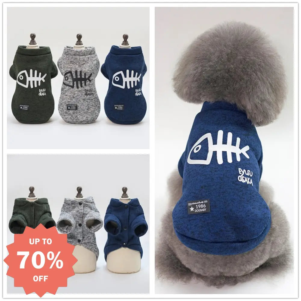 新作 特価 ペット服 新作 カジュアル 魚骨柄 スウェット 秋冬用 犬服 犬用品  犬服 小型犬 ID2023