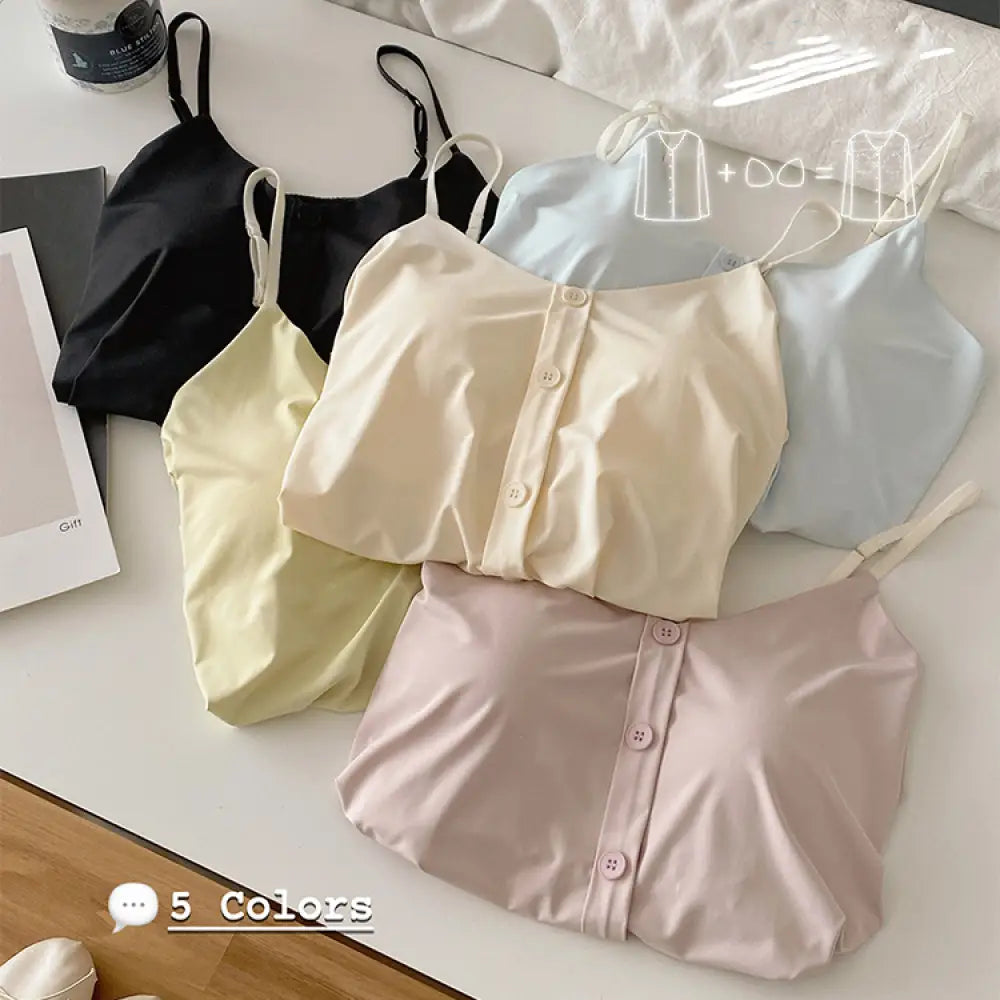 ID1661 胸当てパッド付き アイスシルク パジャマセット 調整可能 ストラップ ホットパンツ 涼感 ボタン開閉 家居着 2点セット