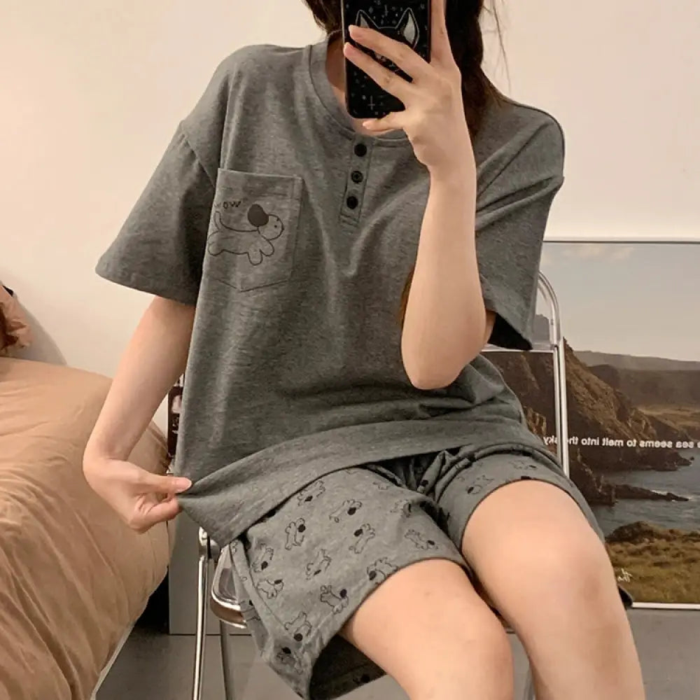 ID1590 【胸パッド付き】プレミアム夏パジャマ 半袖 キュートなキャラ柄 高級アイスシルク おしゃれ着られる