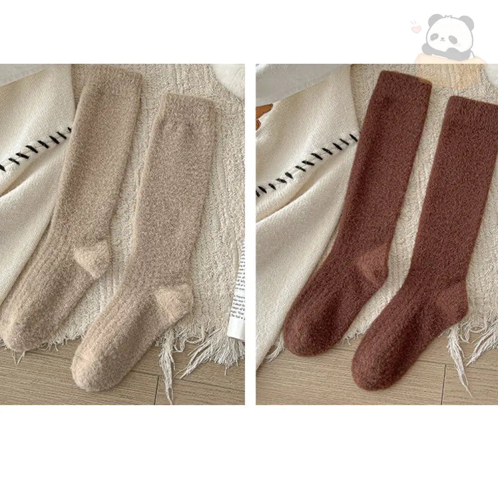 靴下 裏ボア 冷え取り くつした 極厚 美脚 ハイソックス もこもこ ぽかぽか 防寒 冷え対策 レディース かわいい 温活 保温 暖か ブラウン + カーキ / フリー グッズ＞ソックス
