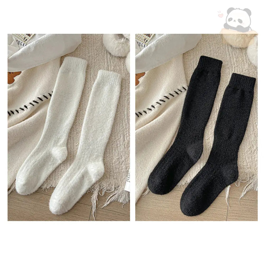 靴下 裏ボア 冷え取り くつした 極厚 美脚 ハイソックス もこもこ ぽかぽか 防寒 冷え対策 レディース かわいい 温活 保温 暖か ホワイト + ブラック / フリー グッズ＞ソックス