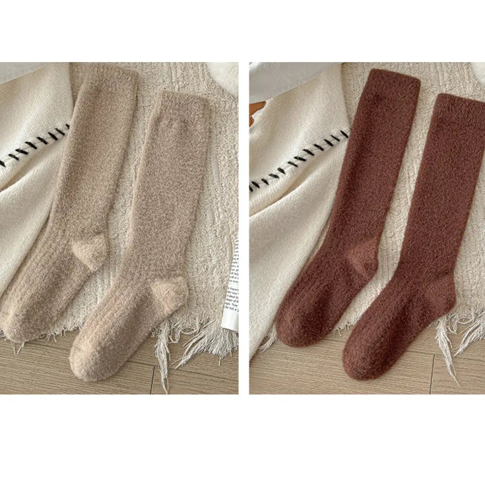靴下 裏ボア 冷え取り くつした 極厚 美脚 ハイソックス もこもこ ぽかぽか 防寒 冷え対策 レディース かわいい 温活 保温 暖か ブラウン + カーキ / フリー グッズ＞ソックス