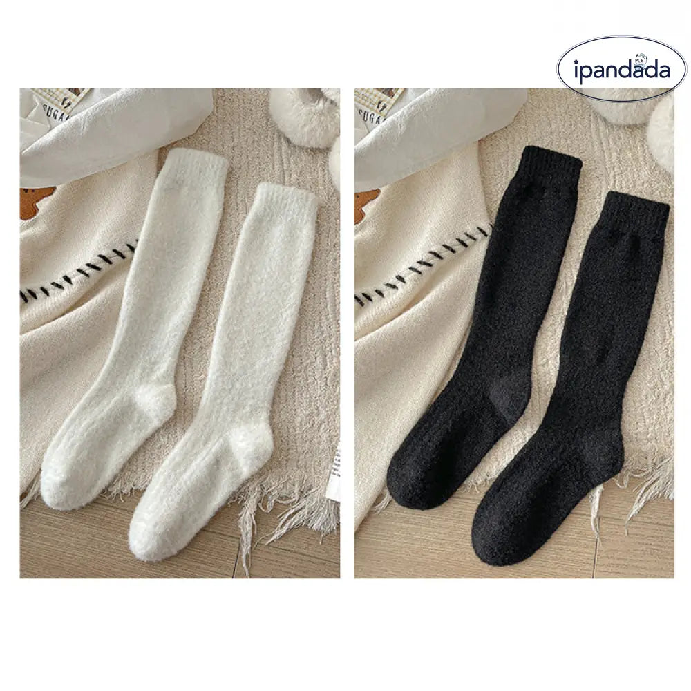 靴下 裏ボア 冷え取り くつした 極厚 美脚 ハイソックス もこもこ ぽかぽか 防寒 冷え対策 レディース かわいい 温活 保温 暖か ホワイト + ブラック / フリー グッズ＞ソックス