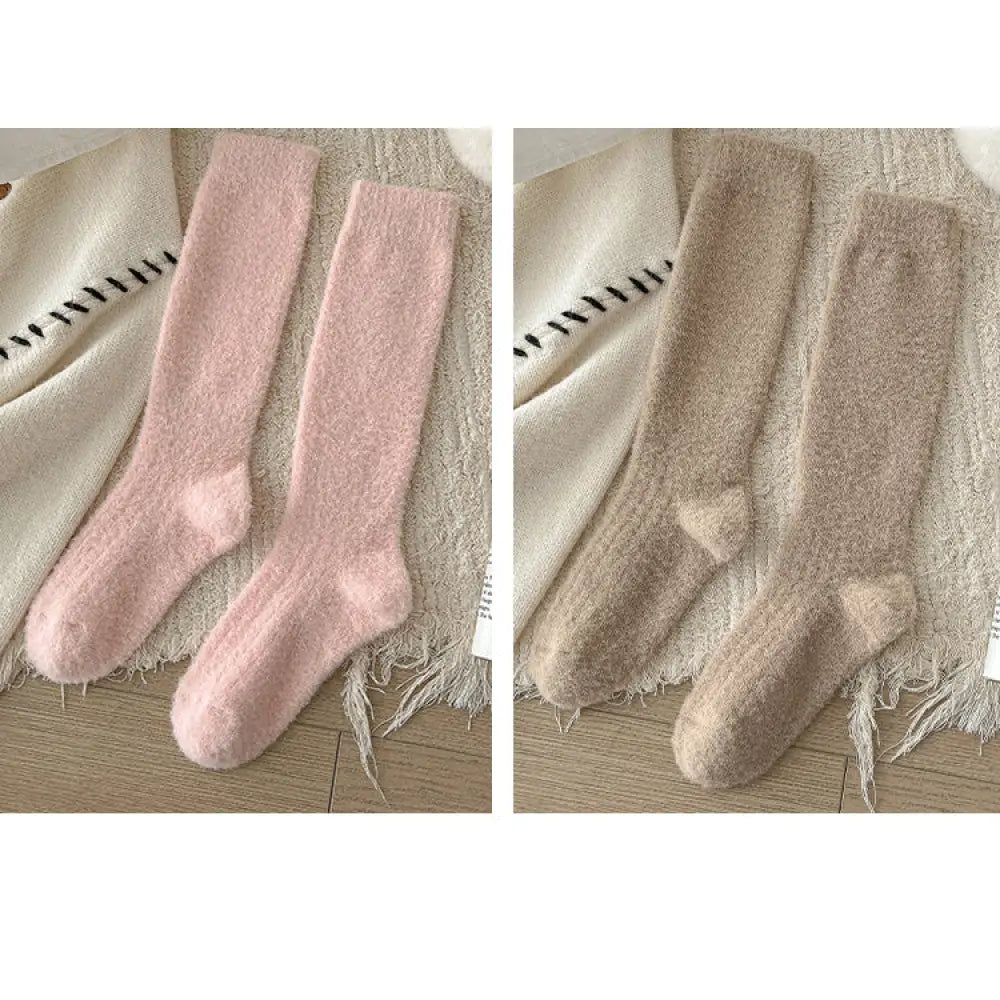 靴下 裏ボア 冷え取り くつした 極厚 美脚 ハイソックス もこもこ ぽかぽか 防寒 冷え対策 レディース かわいい 温活 保温 暖か ピンク + カーキ / フリー グッズ＞ソックス