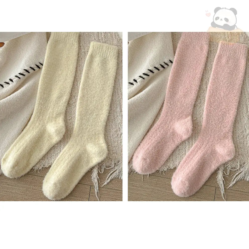 靴下 裏ボア 冷え取り くつした 極厚 美脚 ハイソックス もこもこ ぽかぽか 防寒 冷え対策 レディース かわいい 温活 保温 暖か ピンク + イエロー / フリー グッズ＞ソックス