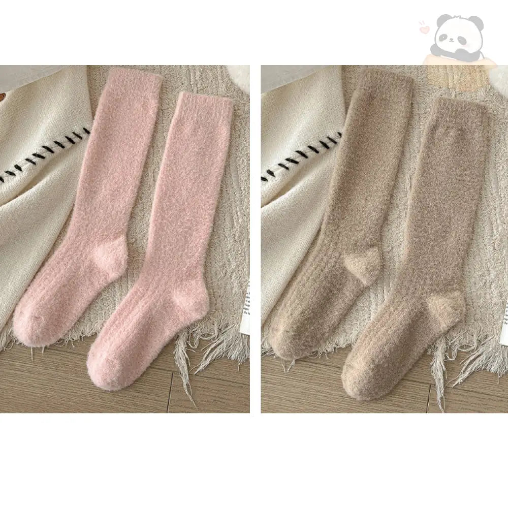 靴下 裏ボア 冷え取り くつした 極厚 美脚 ハイソックス もこもこ ぽかぽか 防寒 冷え対策 レディース かわいい 温活 保温 暖か ピンク + カーキ / フリー グッズ＞ソックス