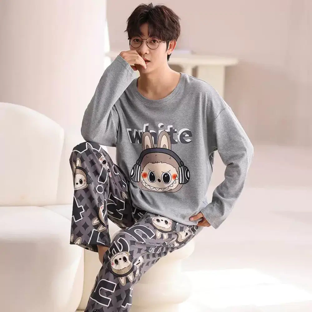 綿100% カップル labubu パジャマ レディース 春秋 長袖 キャラクター かわいい メンズ ホームウェア セットアップ 快適 吸汗 通気性 おしゃれ ルームウェア ゆったり 着心地 シンプル カジュアル ナチュラル ペア 自宅用