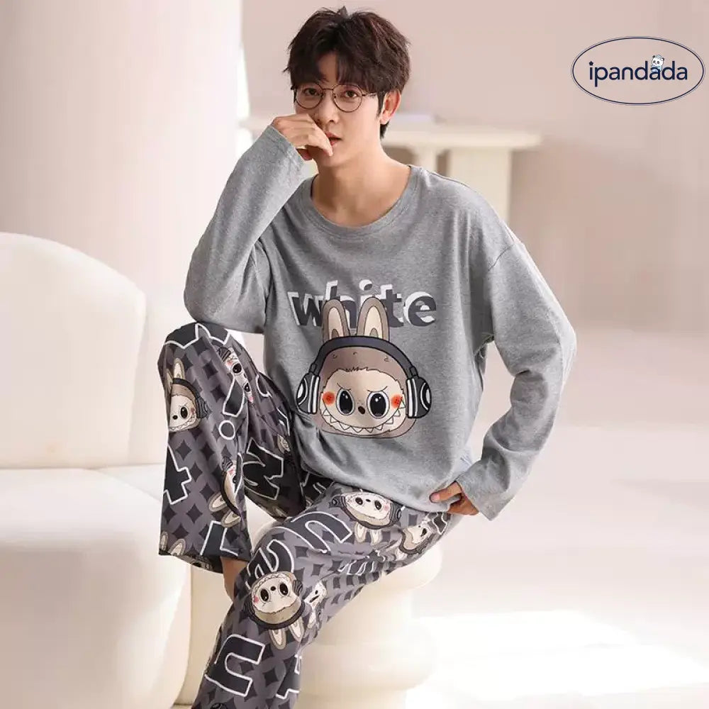 綿100% カップル labubu パジャマ レディース 春秋 長袖 キャラクター かわいい メンズ ホームウェア セットアップ 快適 吸汗 通気性 おしゃれ ルームウェア ゆったり 着心地 シンプル カジュアル ナチュラル ペア 自宅用 リラックス レディース用 メンズ用 ID2272