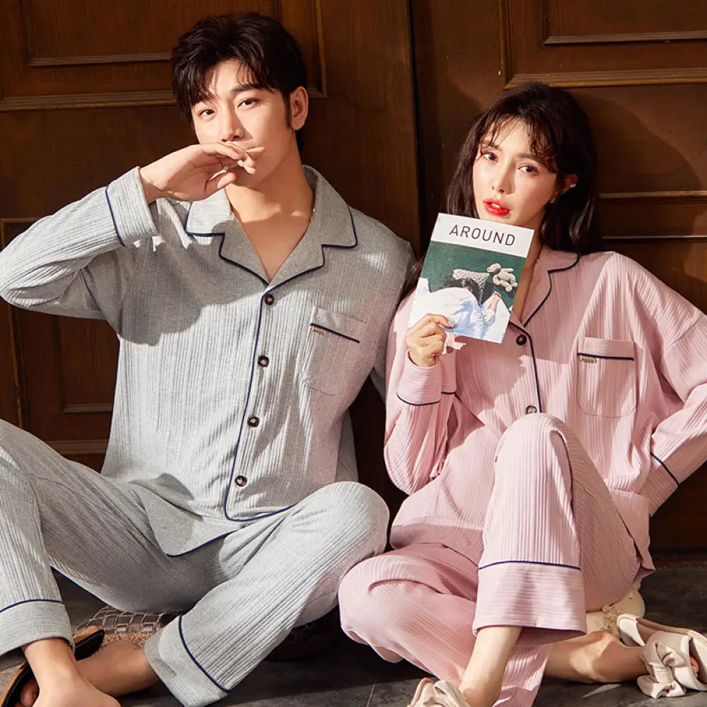 ペア パジャマ 長袖 カップル ペア ルームウェア 結婚祝い プレゼント 秋冬 ギフト 上下 セット 部屋着 ペアルック おそろい メンズ 秋 記念日 前開き クマ ベージュ ID2235 タイプ② / レディースＭ カップル>セットアップ