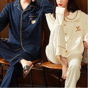 ペア パジャマ 長袖 カップル ペア ルームウェア 結婚祝い プレゼント  秋冬 ギフト 上下 セット 部屋着 ペアルック おそろい  メンズ 秋 記念日 前開き クマ ベージュ ID2235