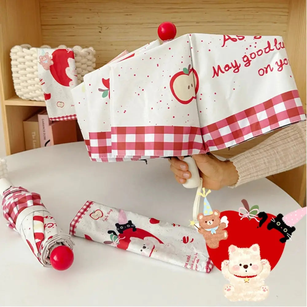 ID1436 雨傘 レディース 晴雨兼用 日傘 ブラックコーティング 紫外線防止 折りたたみ自動開閉 日焼け防止 自動開閉傘（レッドキャップ付き） インテリア雑貨＞ファッション雑貨