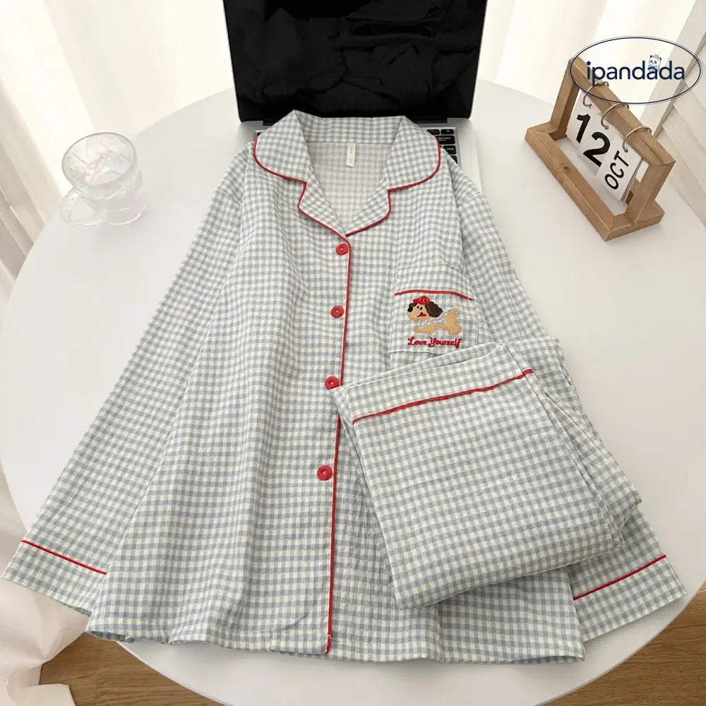 雲の綿 パジャマ レディース 春秋シーズン 韓国風 かわいらしい プリンセススタイル チェック柄 レース 長袖 ルームウェアセット ID2276