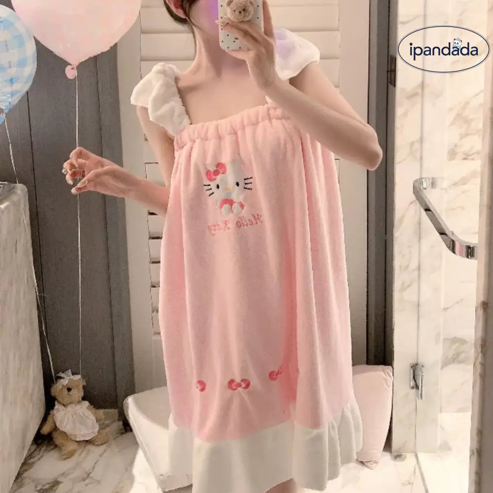 インスタ かわいい ストラップ バスドレス レディース ジャパニーズ ハローキティ 両肩ストラップ フリース バスタオル 入浴 バスローブ ふわふわ 柔らかい 吸水 快適 おしゃれ 自宅用 ガウン 軽量 プレーン キュート デザイン レディース用 ID2194