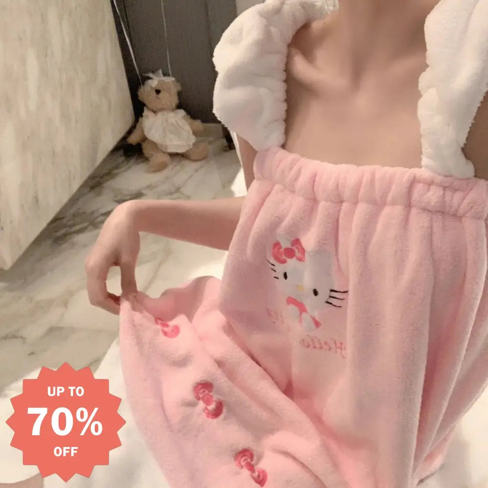 インスタ かわいい ストラップ バスドレス レディース ジャパニーズ ハローキティ 両肩ストラップ フリース バスタオル 入浴 バスローブ ふわふわ 柔らかい 吸水 快適 おしゃれ 自宅用 ガウン 軽量 プレーン キュート デザイン レディース用 ID2194