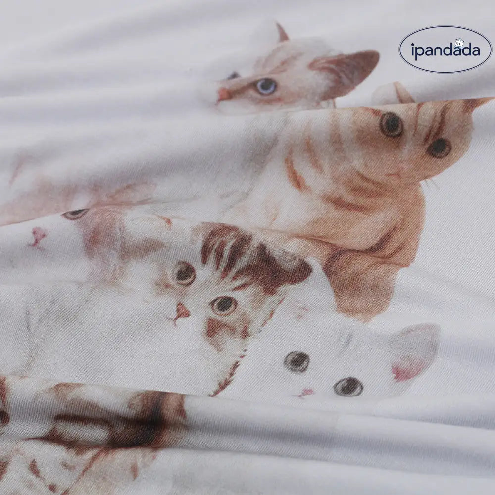 ID1519 ゆったり 大きいサイズ 5匹の猫 かわいい モダール 薄手 レース付き タンクトップ ワンピース パジャマ レディース ホームウェア