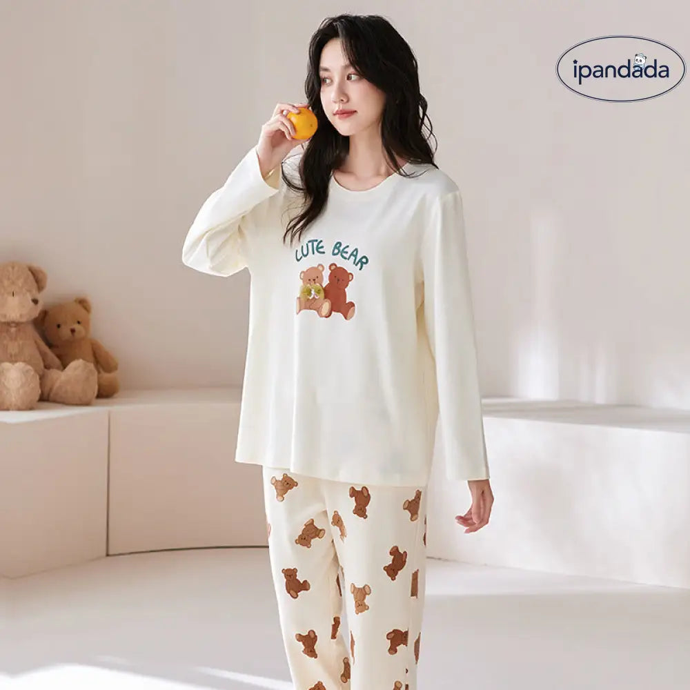 全棉 カップル 長袖 長ズボン プルオーバー パジャマ 綿100％ 長袖 外出可能 ルームウェア 高品質 ID2566