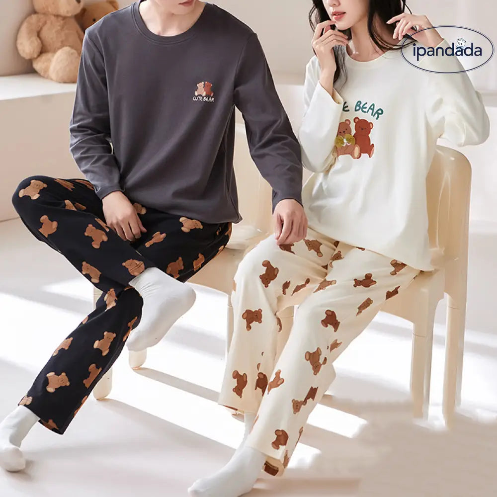 全棉 カップル 長袖 長ズボン プルオーバー パジャマ 綿100％ 長袖 外出可能 ルームウェア 高品質 ID2566