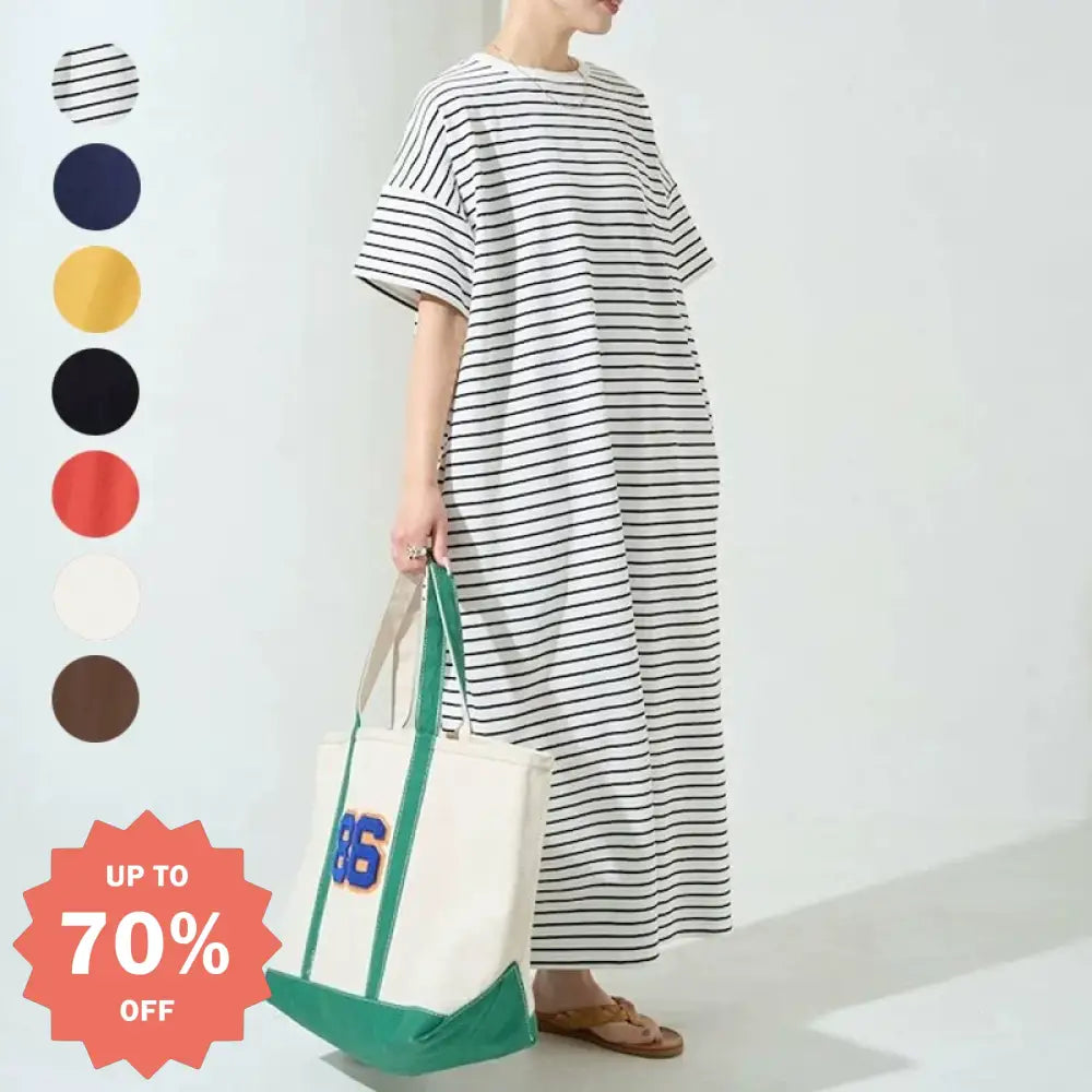 ID1709 ゆったり 綿 ワンピース マタニティ対応 丸首 ノースリーブ 薄手 通気性抜群  女性用 Lサイズまで 7色展開