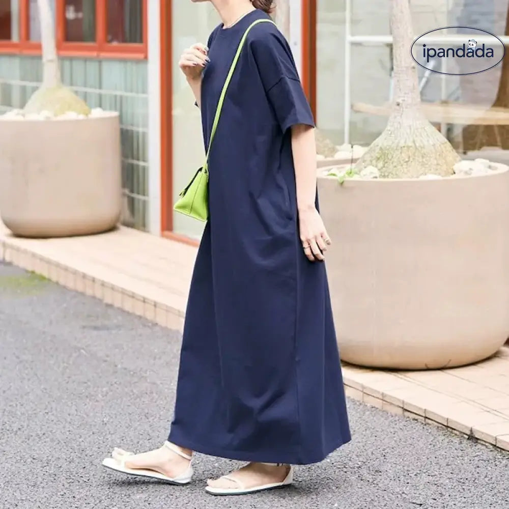 ID1709 ゆったり 綿 ワンピース マタニティ対応 丸首 ノースリーブ 薄手 通気性抜群  女性用 Lサイズまで 7色展開