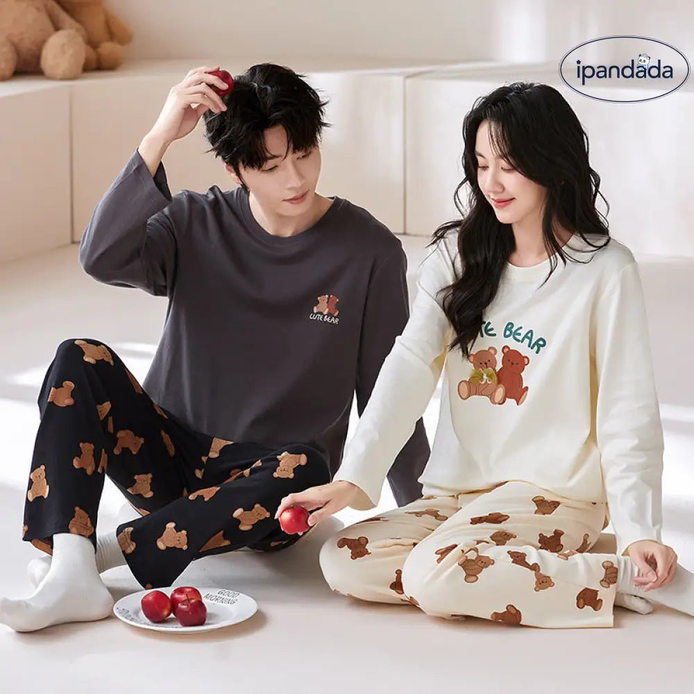 全棉 カップル 長袖 長ズボン プルオーバー パジャマ 綿100％ 長袖 外出可能 ルームウェア 高品質 ID2566