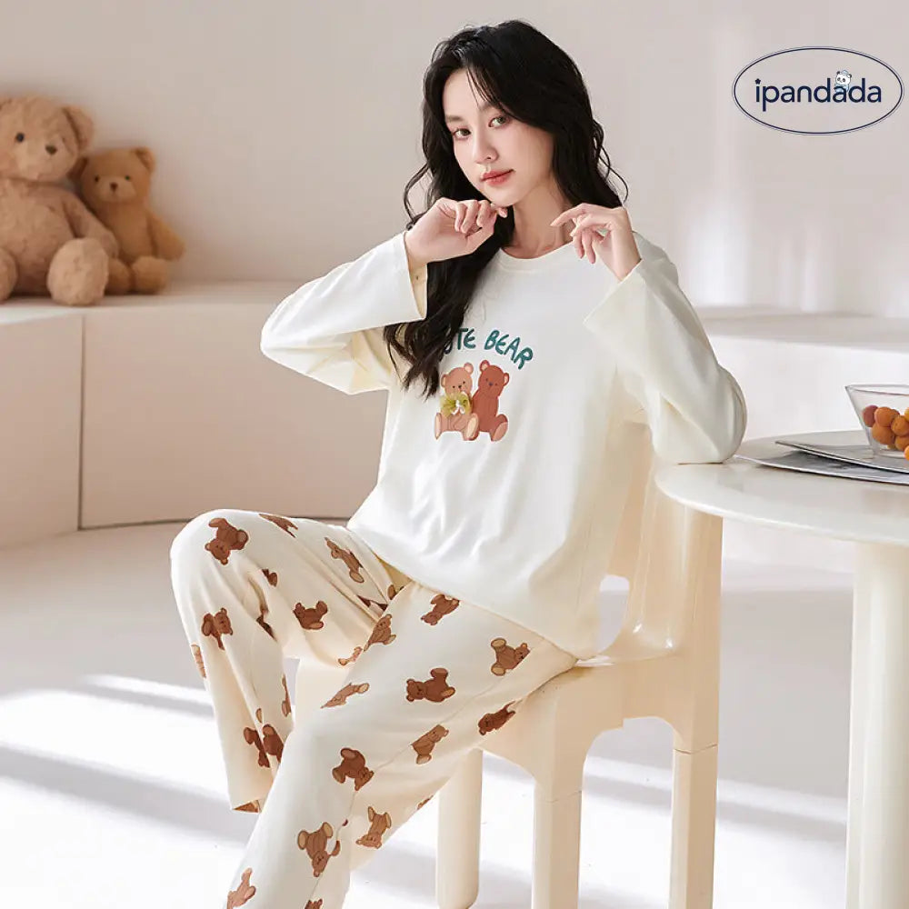 全棉 カップル 長袖 長ズボン プルオーバー パジャマ 綿100％ 長袖 外出可能 ルームウェア 高品質 ID2566