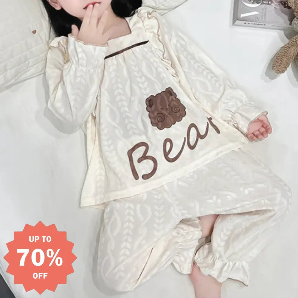 ゆったりフィット！女の子用 プリンセス風 パジャマセット 春・秋用 綿 花柄レース付き キッズ ルームウェア 抗菌防臭加工 ベビー キッズ ID1982 ベビー＆キッズ