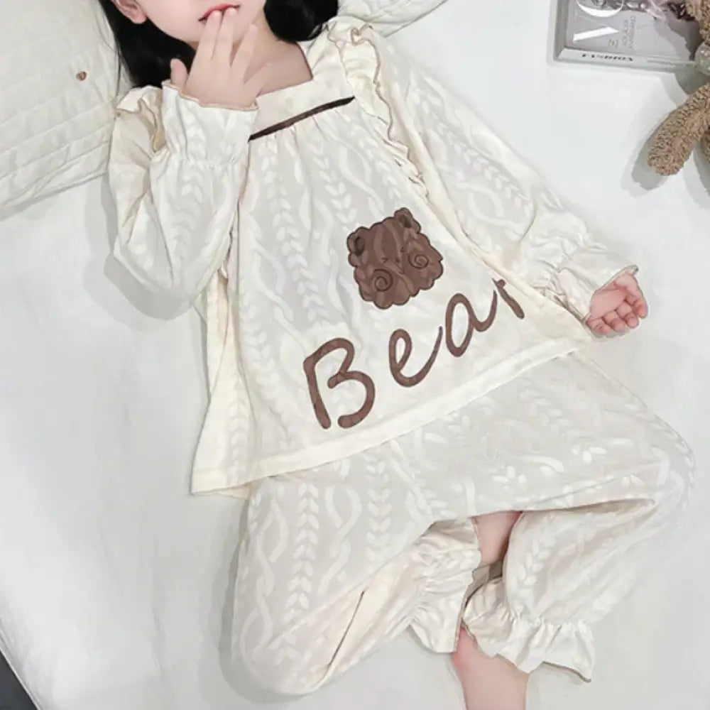 ゆったりフィット！女の子用 プリンセス風 パジャマセット 春・秋用 綿 花柄レース付き キッズ ルームウェア 抗菌防臭加工 ベビー キッズ ID1982 ベビー＆キッズ