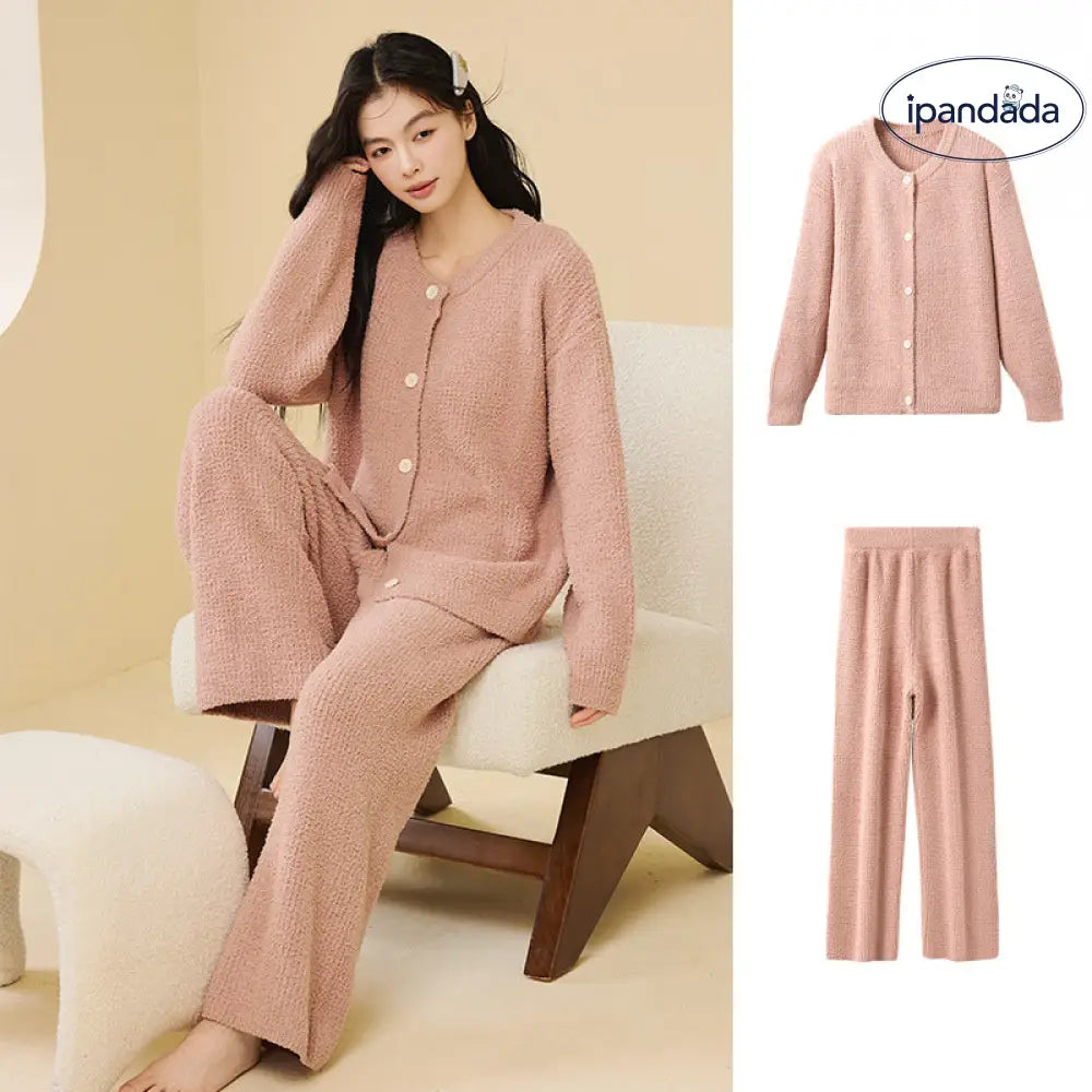ふわふわ フリース パジャマ 女性用 秋冬 韓国風 エレガント キャミソール 2点セット 3点セット無地 シンプル ルームウェア ID2806