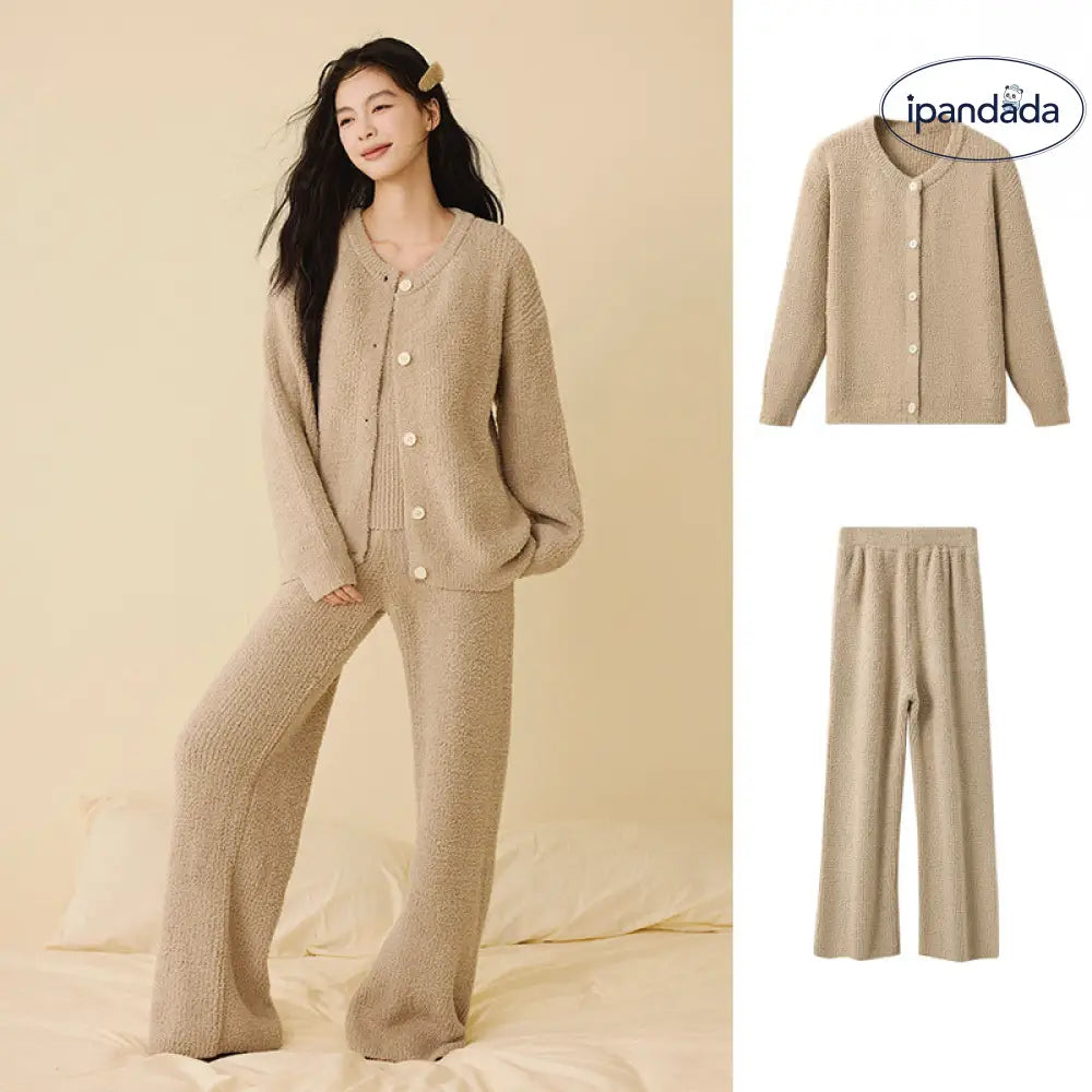 ふわふわ フリース パジャマ 女性用 秋冬 韓国風 エレガント キャミソール 2点セット 3点セット無地 シンプル ルームウェア ID2806