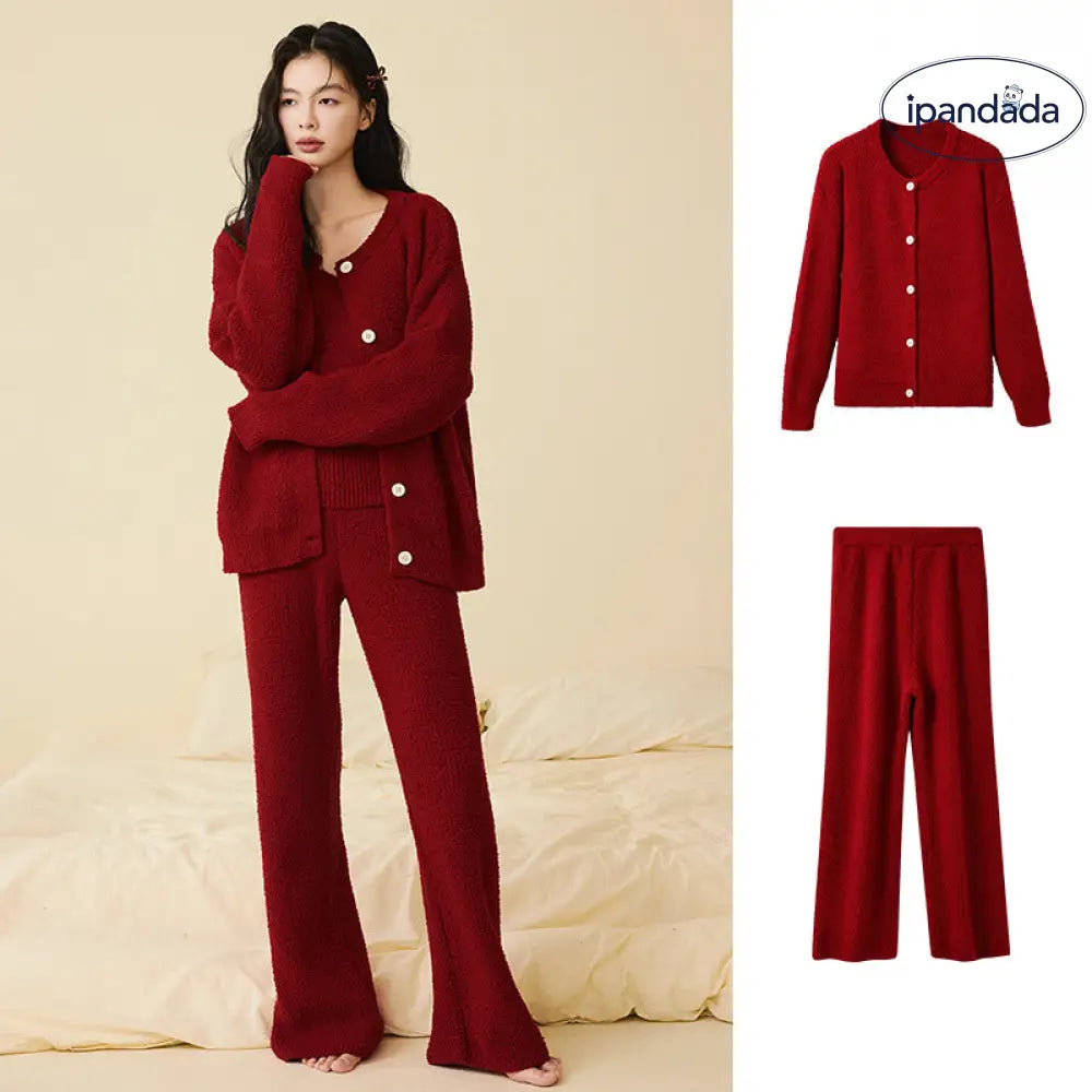 ふわふわ フリース パジャマ 女性用 秋冬 韓国風 エレガント キャミソール 2点セット 3点セット無地 シンプル ルームウェア ID2806