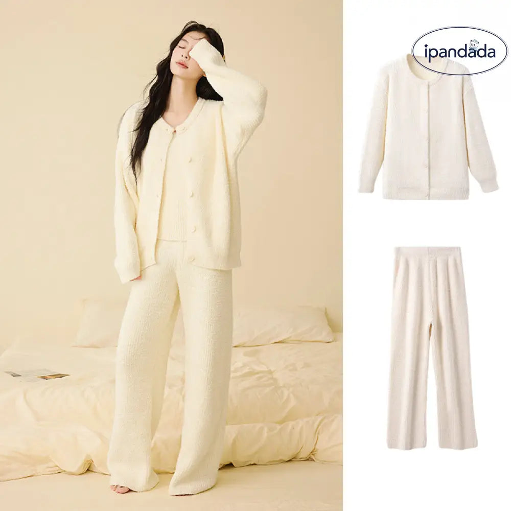 ふわふわ フリース パジャマ 女性用 秋冬 韓国風 エレガント キャミソール 2点セット 3点セット無地 シンプル ルームウェア ID2806