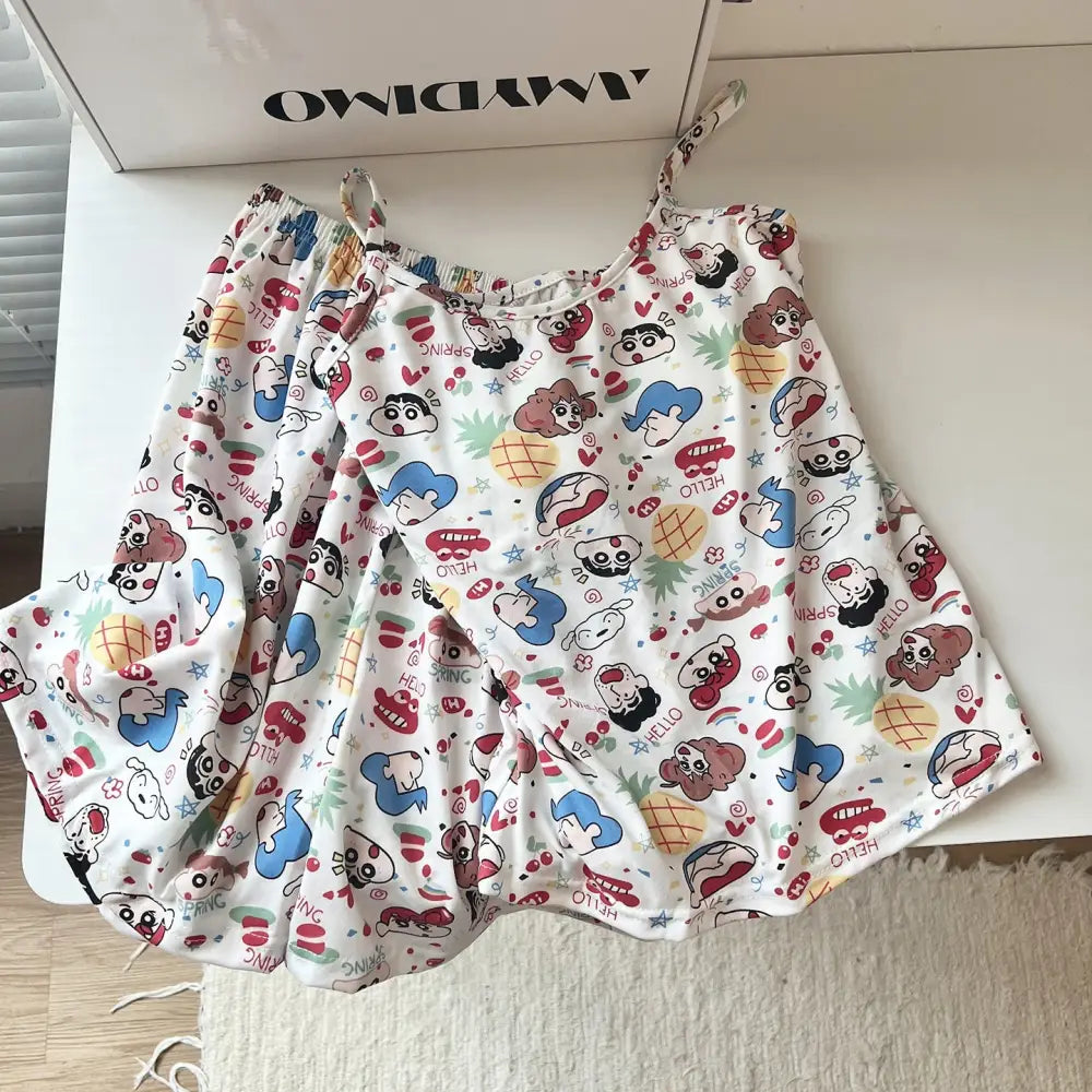 ID1467 パッド付き ハローキティ ブルー ストラップパジャマ ショートパンツセット おうちカフェ 外出対応 薄手涼感 サマーコーデ 女子ごころ