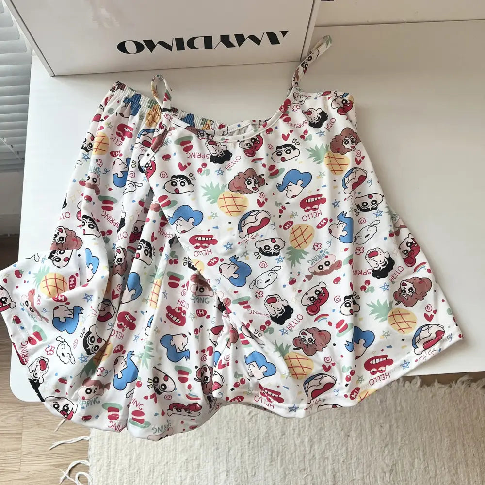ID1467 パッド付き ハローキティ ブルー ストラップパジャマ ショートパンツセット おうちカフェ 外出対応 薄手涼感 サマーコーデ 女子ごころ タイプ④ / M~L（37.5~50kg） レディース＞セットアップ