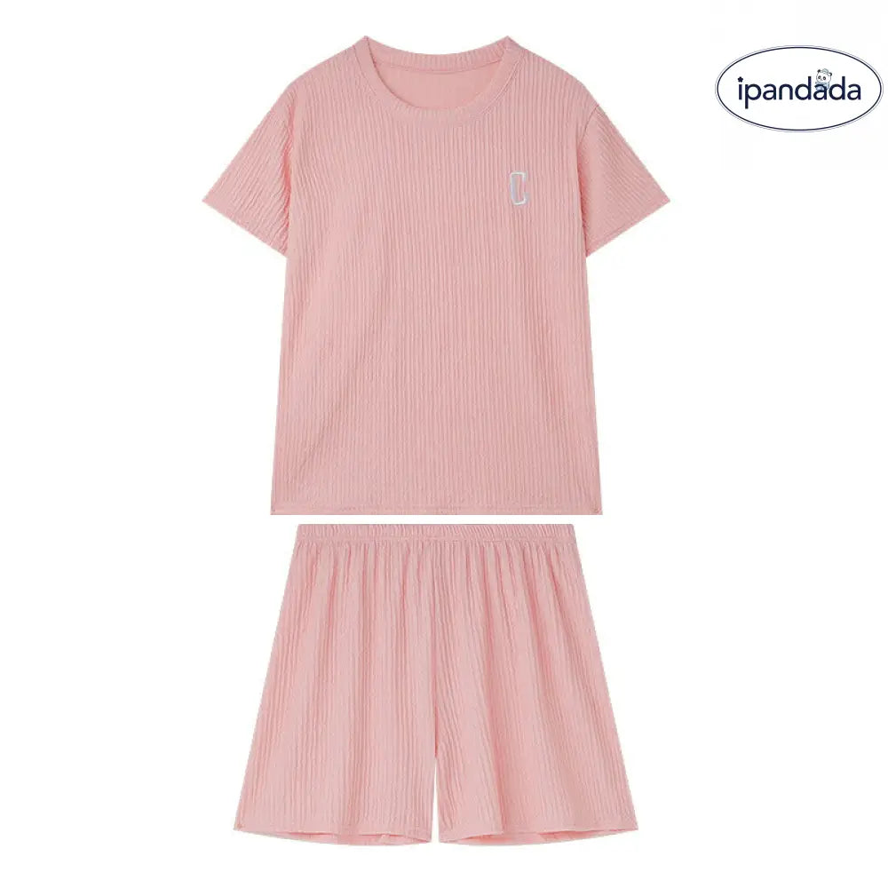 ID1704 セットアップ レディース ルームウェア セット 部屋着 tシャツ 半袖 ハーフパンツ ショート パンツ 短パン トップス ボトムス 上下セット カットソー ロゴ c クルーネック 涼しい 薄手 透け感 カジュアル 可愛い 春 夏 夏用